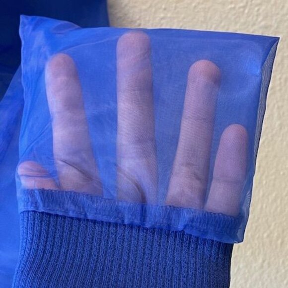 Blouse Blue Asymmetrical One-Shoulder Top With Sheer Puff Sleeve Fashion Elegant - Picture 7 of 16